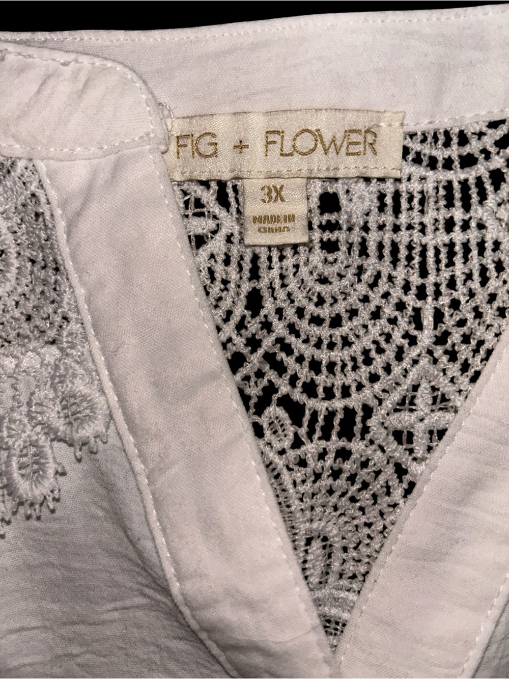 Fig & Flower White Lace Yoke Button-Front Blouse 3/4 Sleeve Size 3X - Picture 5 of 9